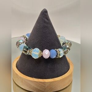 Aurora Borealis Crystal Faceted Beaded Stretch Bracelet